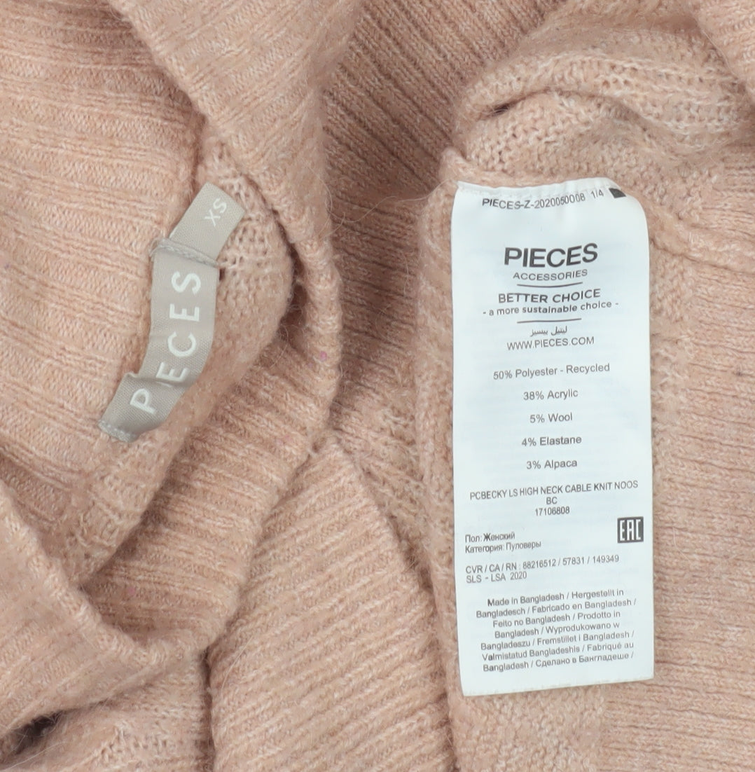 Pieces Women's Pink Cable-Knit Pullover Jumper XS