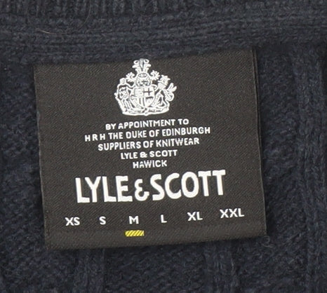 Lyle & Scott Men's Blue Cable-Knit Pullover Jumper L