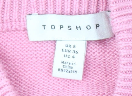 Topshop Women's Pink High Neck Pullover Jumper