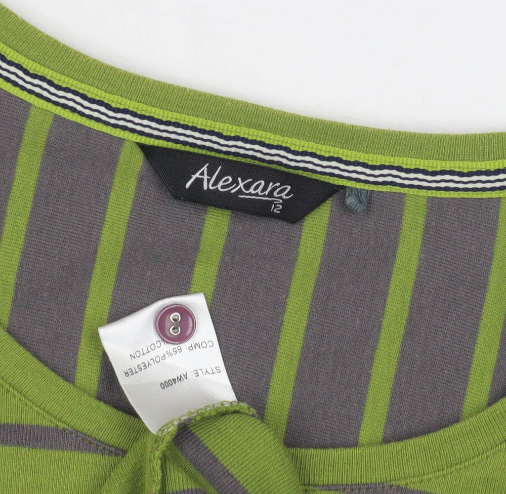Alexara Women's Green Striped Jersey Top, Size 12