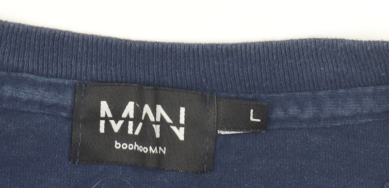 boohooMAN Men's Blue Graphic Print T-Shirt L