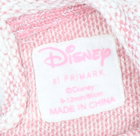 Brand and care label for Disney girls’ pink minnie dress 9-12 months with long sleeves