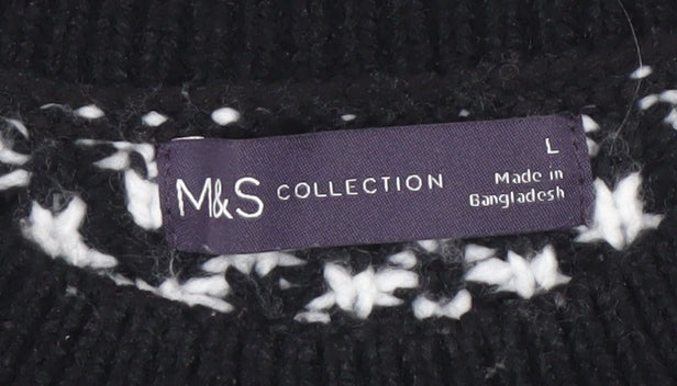 Marks & Spencer Women's Black Fair Isle Jumper L