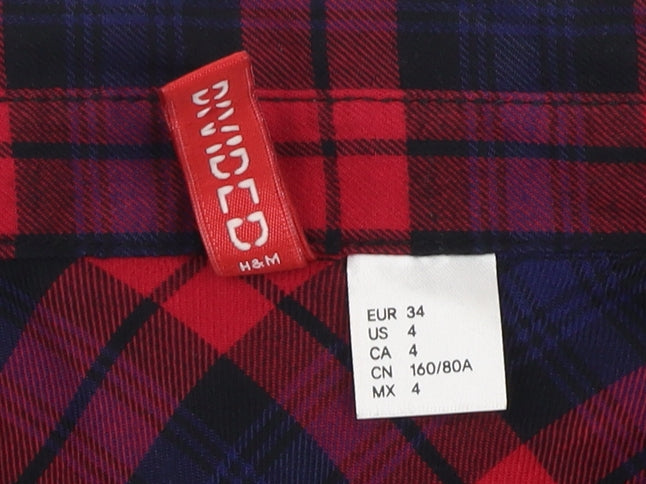 H&M Women's Red Plaid Cropped Button-Up Shirt