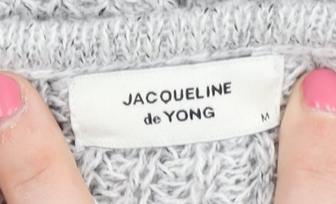 Jacqueline de Yong Women's Grey Jumper M V-Neck Knit