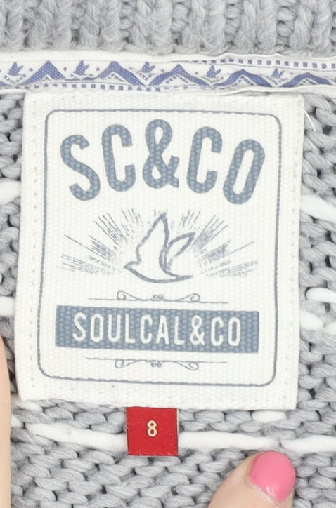 Soulcal & Co Women's Grey Cable-Knit Jumper Size 8