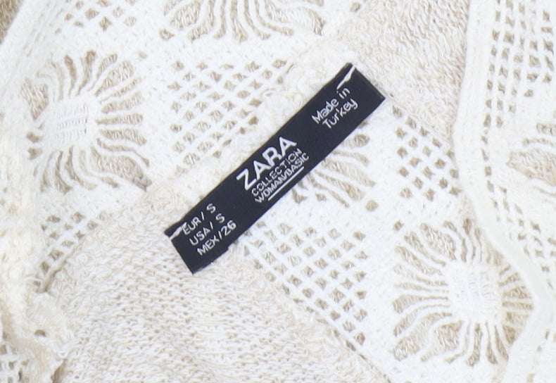 Zara Women's Beige Cape Sleeveless Open-Knit Jumper S