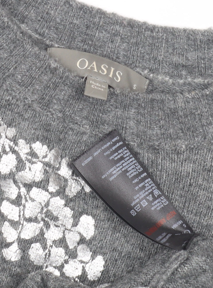 Oasis Women's Grey Floral Pullover Jumper - Size S