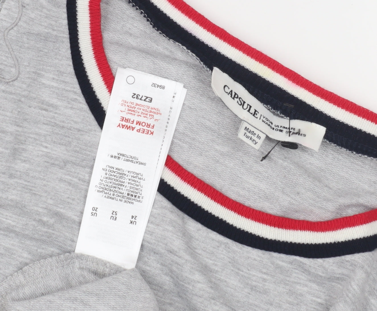 Capsule Women's Grey Ringer T-Shirt, UK 24, Plus Size