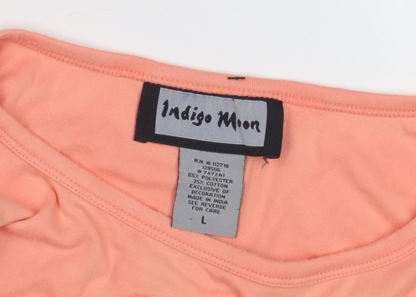 Indigo Moon Women's Orange T-Shirt, Size L, Embroidered