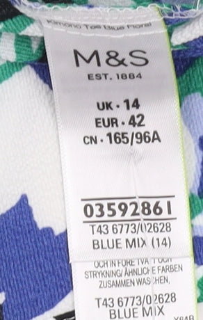 Marks & Spencer Women's Blue Floral Kimono Blouse 14