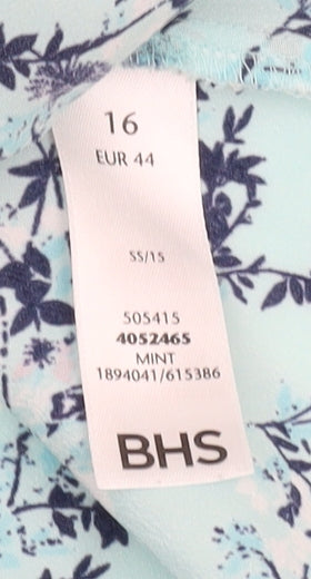BHS Women's Blue Floral Button-Up Shirt Size 16