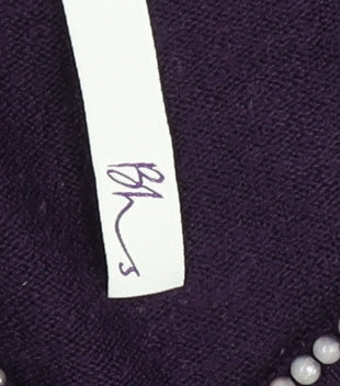BHS Women's Purple V-Neck Beaded Pullover Jumper Size 18