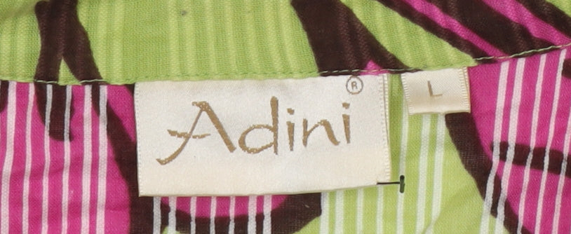 Adini Women's Green Floral Button-Up Blouse L