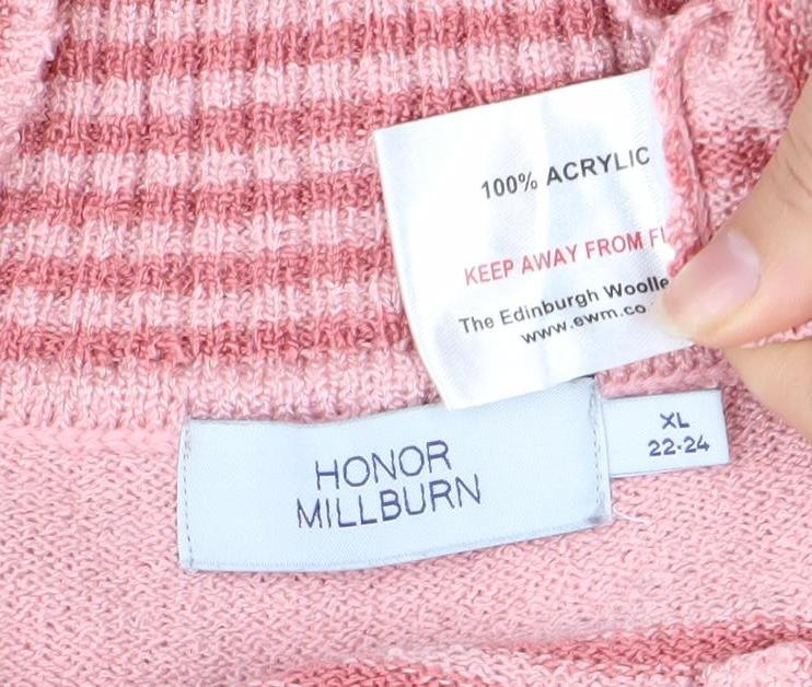 Honor Millburn Women's Pink XL Striped Collared Jumper