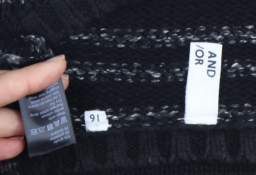 AND/OR Women’s Black Striped Jumper Size 16 Knitwear