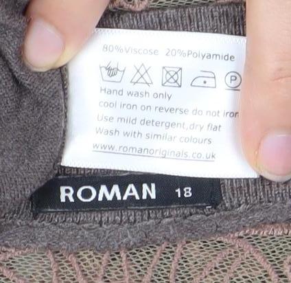 Roman Women's Brown Open Front Cardigan, Size 18, Embroidered