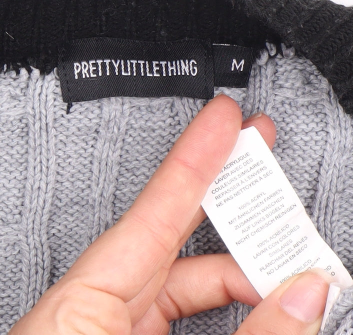 PrettyLittleThing Women's Grey V-Neck Pullover Jumper, M