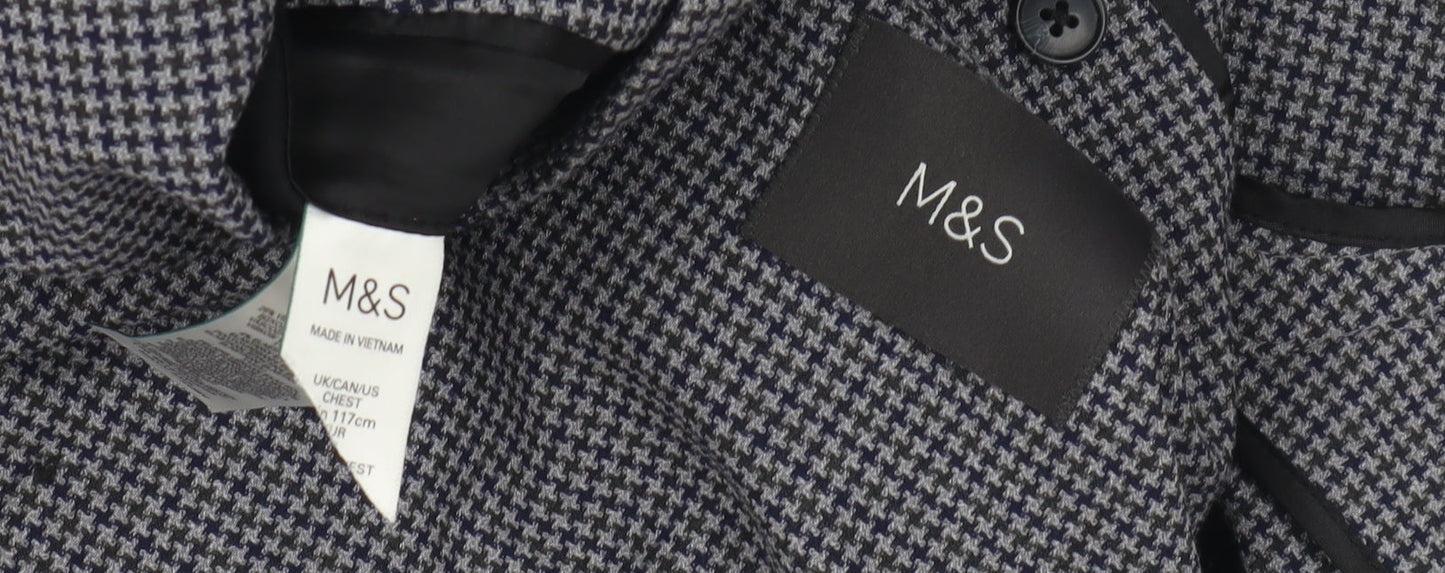 Marks and Spencer Men's Blue Check Blazer, Size 46 Reg