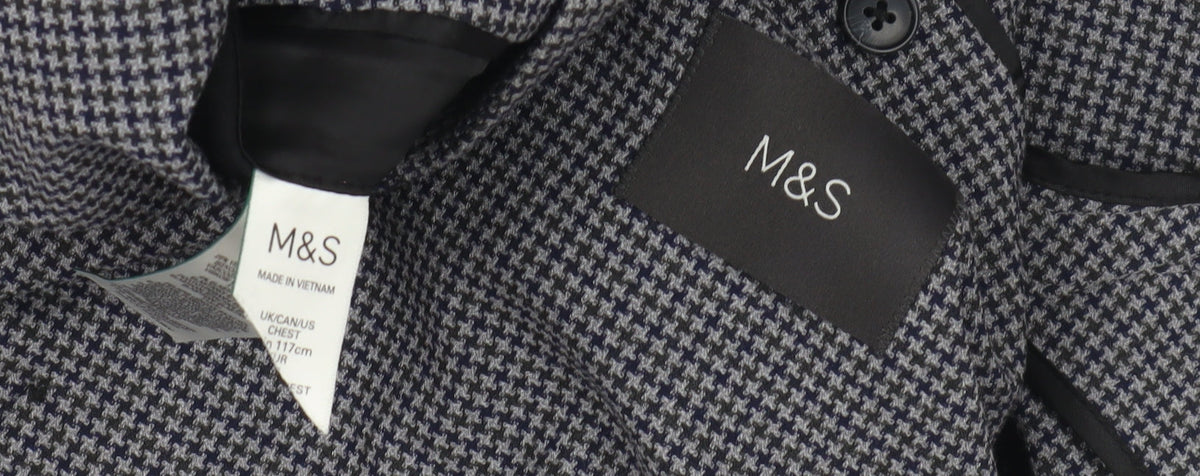 Marks & Spencer Men's Blue Check Blazer, Size 46 Reg