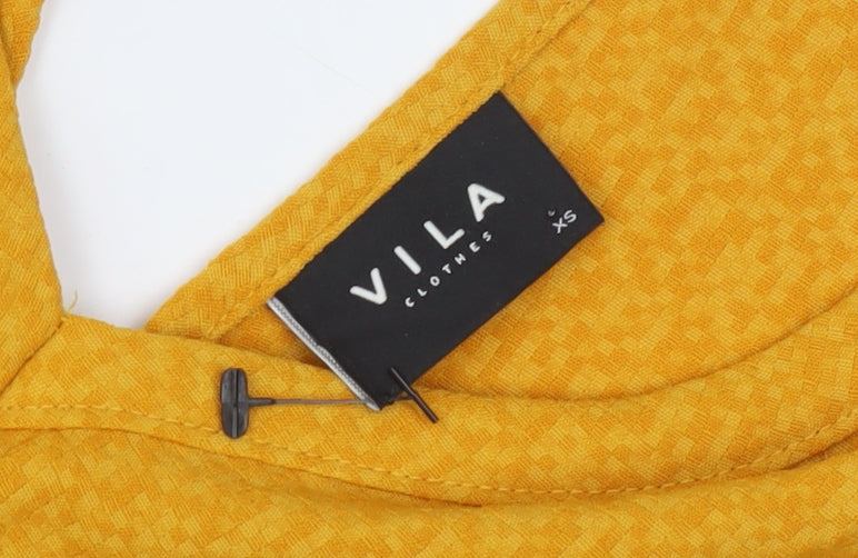 Vila Womens Yellow XS Midi Shift V-Neck Dress