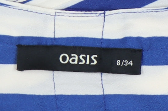 Oasis Women's Blue Striped T-Shirt Size 8