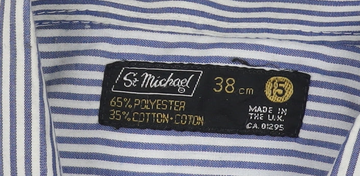 St Michael Men's Blue Striped Shirt 38