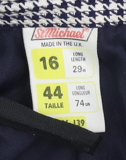St Michael Women's Blue Check Long Pencil Skirt Size 16