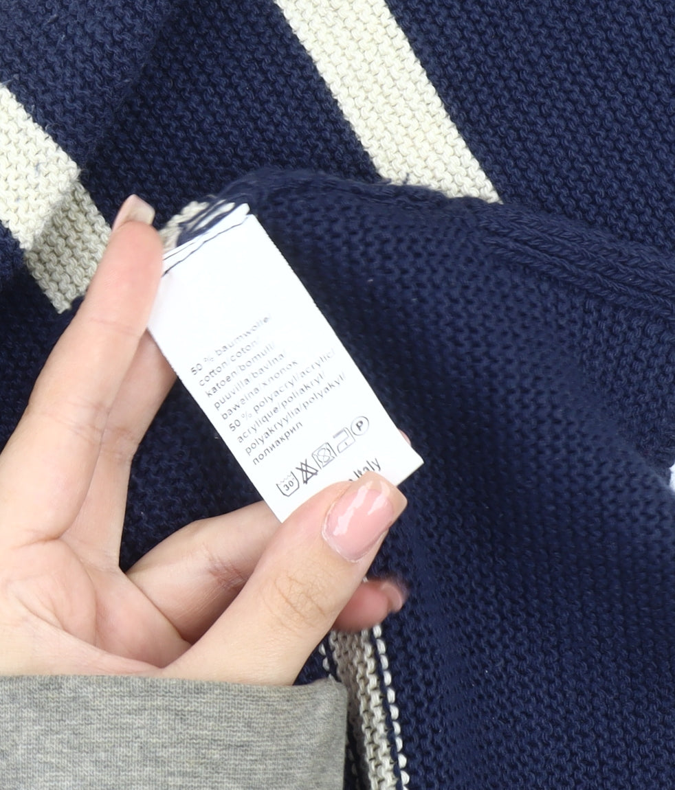 Artigiano Women's Blue Striped 3/4 Sleeve Jumper