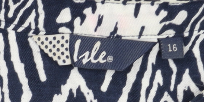 Isle Women's Blue V-Neck Geometric Blouse Size 16