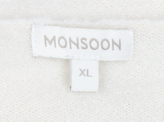 Monsoon White XL Women's Star Sequin Pullover Jumper