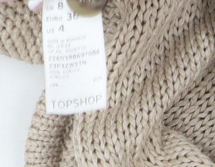 Topshop Women Beige Long Sleeve Open Front Cardigan Size 8
