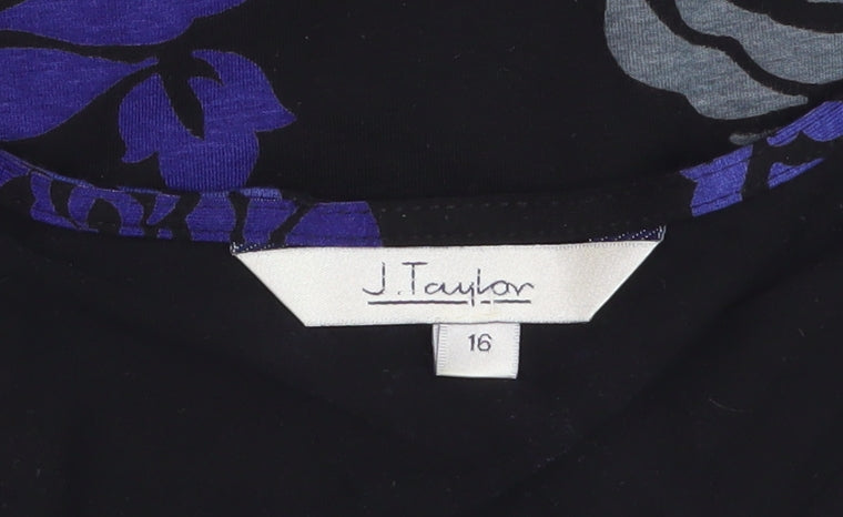 J. Taylor Women's Black Blue Floral Blouse Size 16