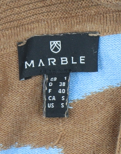 Marble Women's Geometric Cowl Neck Jumper Blue/Brown Size 12