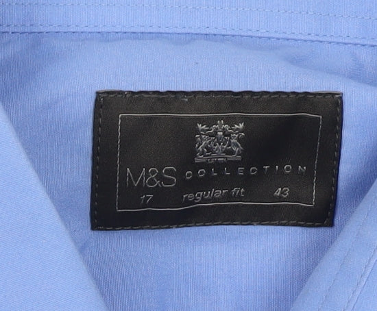Marks & Spencer Men's Blue Button-Up Long Sleeve Shirt