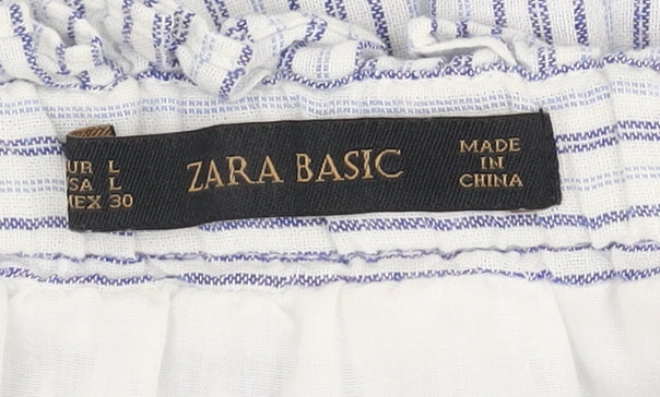 Zara Basic Women's Blue Striped Cotton Skirt - L