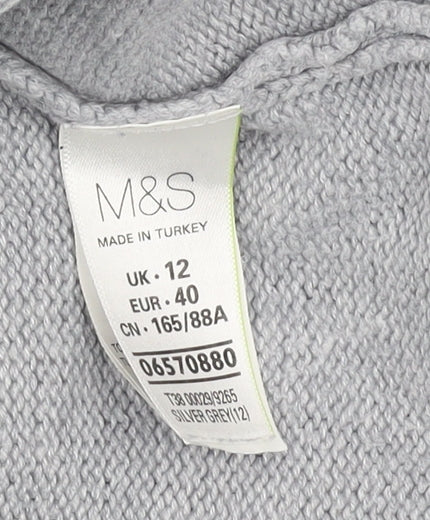 Marks & Spencer Women's Grey Roll Neck Jumper, Size 12