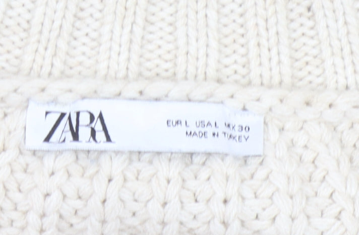 Zara Women's Ivory Full Zip Collared Jumper L