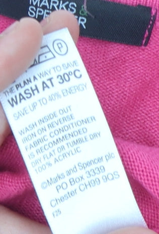 Marks & Spencer Women's Pink V-Neck Jumper, Size 14