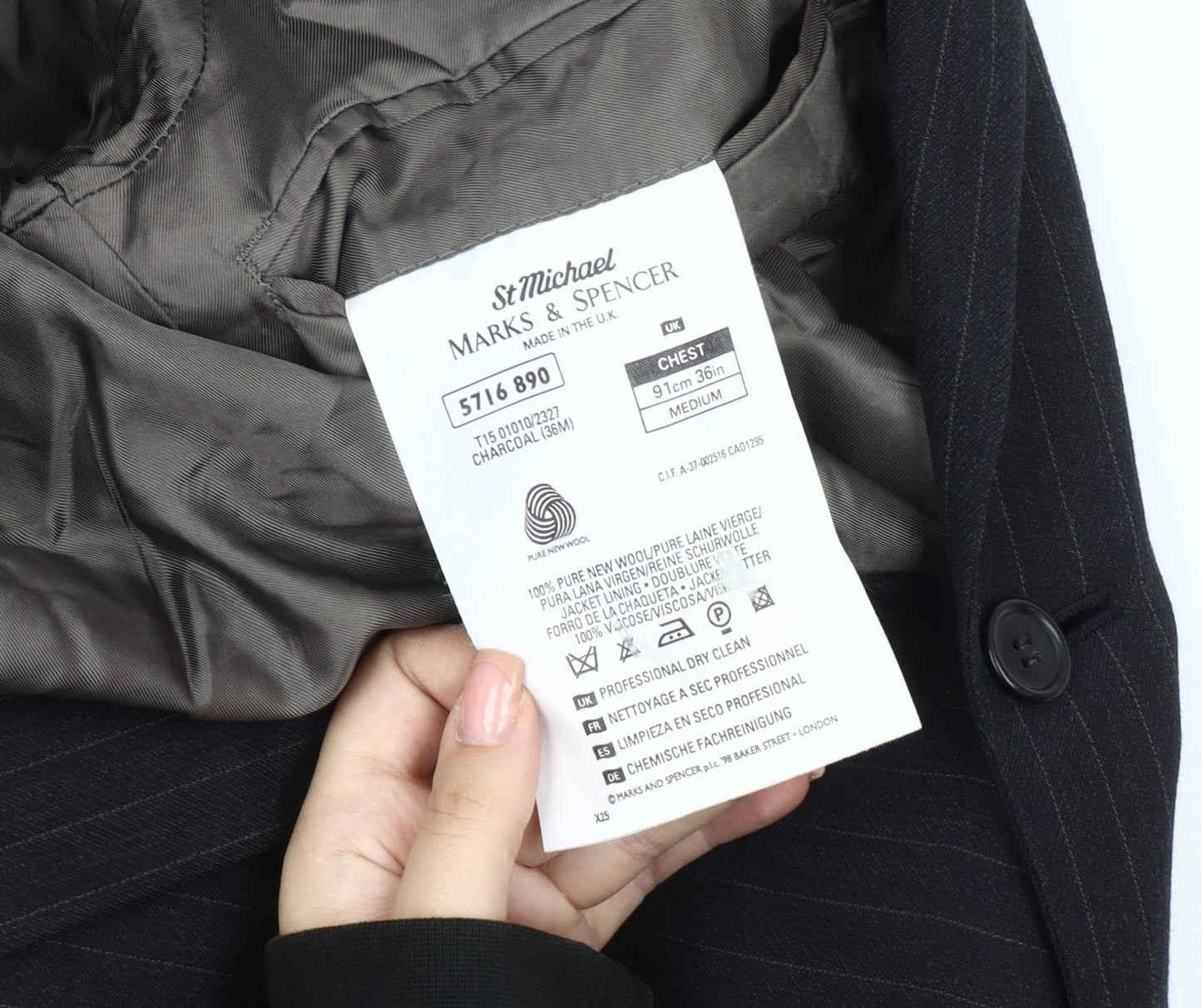 Marks & Spencer Men's Black Striped Jacket, 36R