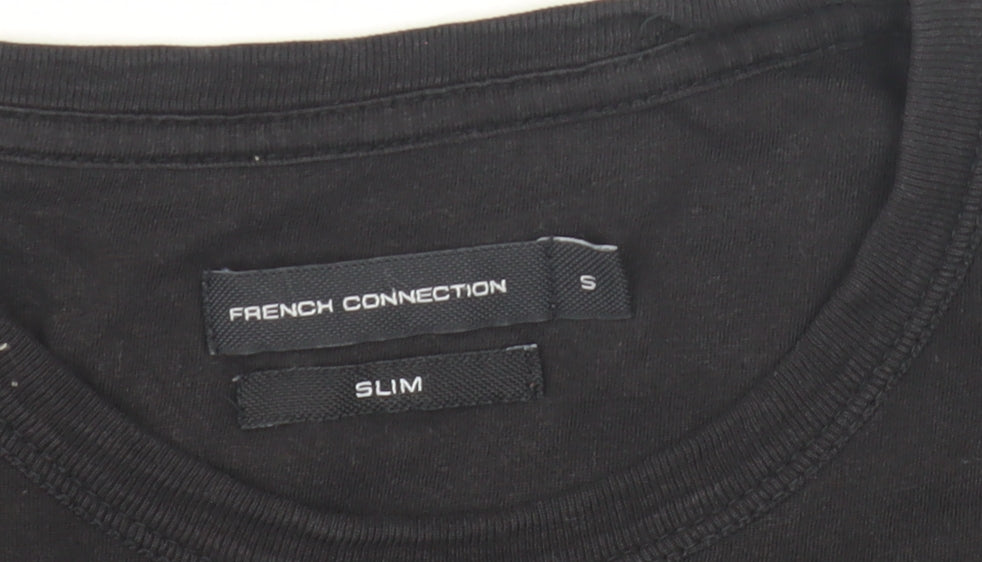 Close-up detail of French Connection Men's Black Slim Fit T-Shirt S