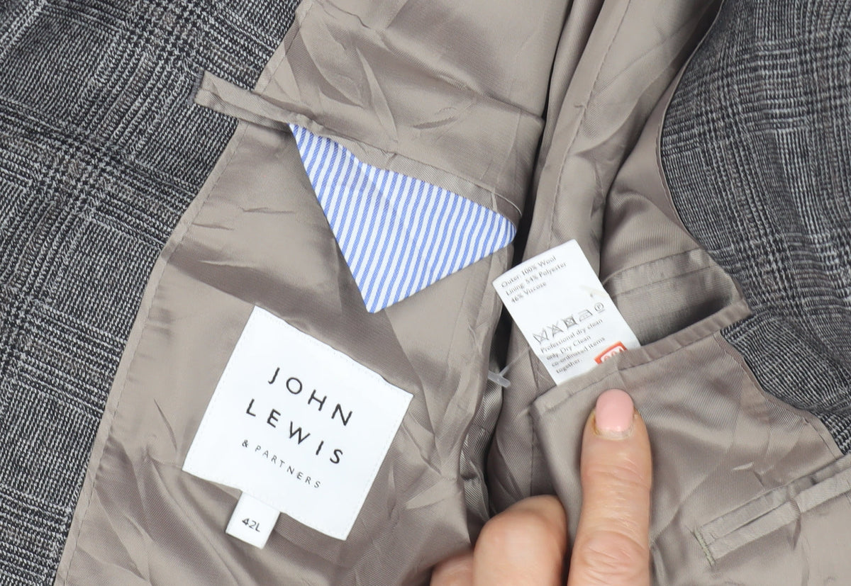 John Lewis Grey Check Wool Men's Blazer 42 Long