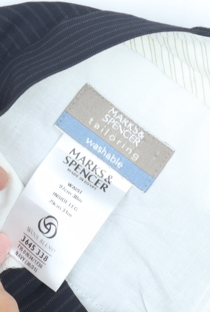 Marks & Spencer Men's Blue Striped Dress Pants