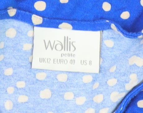 Wallis Women's Blue Cropped Polka Dot Blouse UK 12