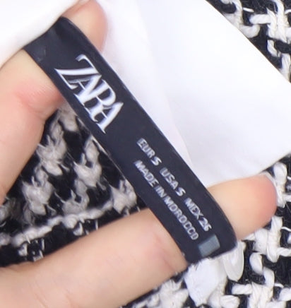 Zara Women's Black White Houndstooth Blouse Size S