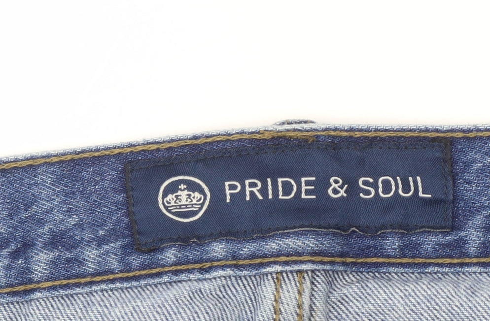 Pride & Soul Men's Blue Straight Jeans, L, Regular Fit