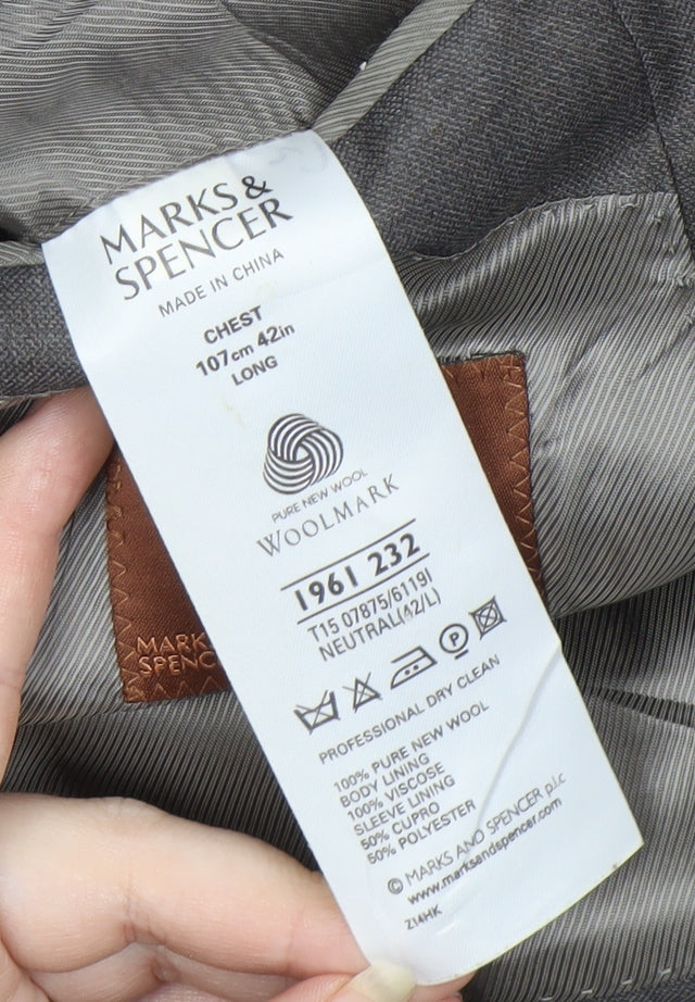 Marks & Spencer Grey Wool Blazer, Men's 42 Long