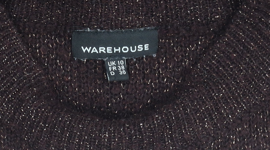 Warehouse Women's Brown Mock Neck Knit Jumper Size 10