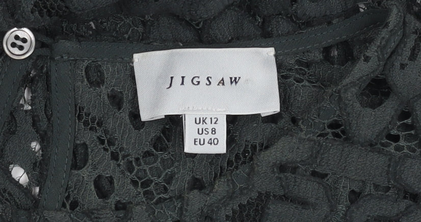 Jigsaw Women's Black Crochet Top, Size 12, Button Accent