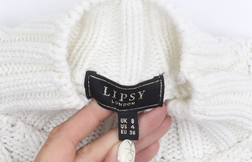 Lipsy Women's White Cable-Knit Jumper UK 8